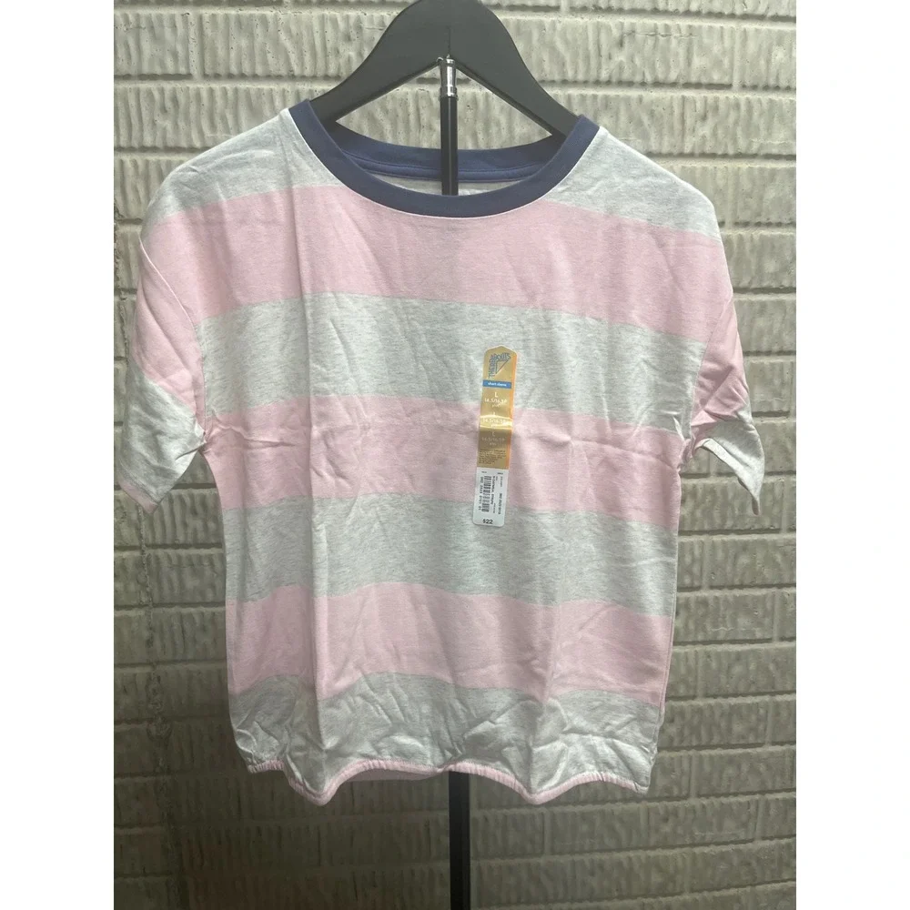 Thereabouts Girls Pink Gray Striped Ringer T-Shirt‎ Size L 14.5/16.5 Plus NWT